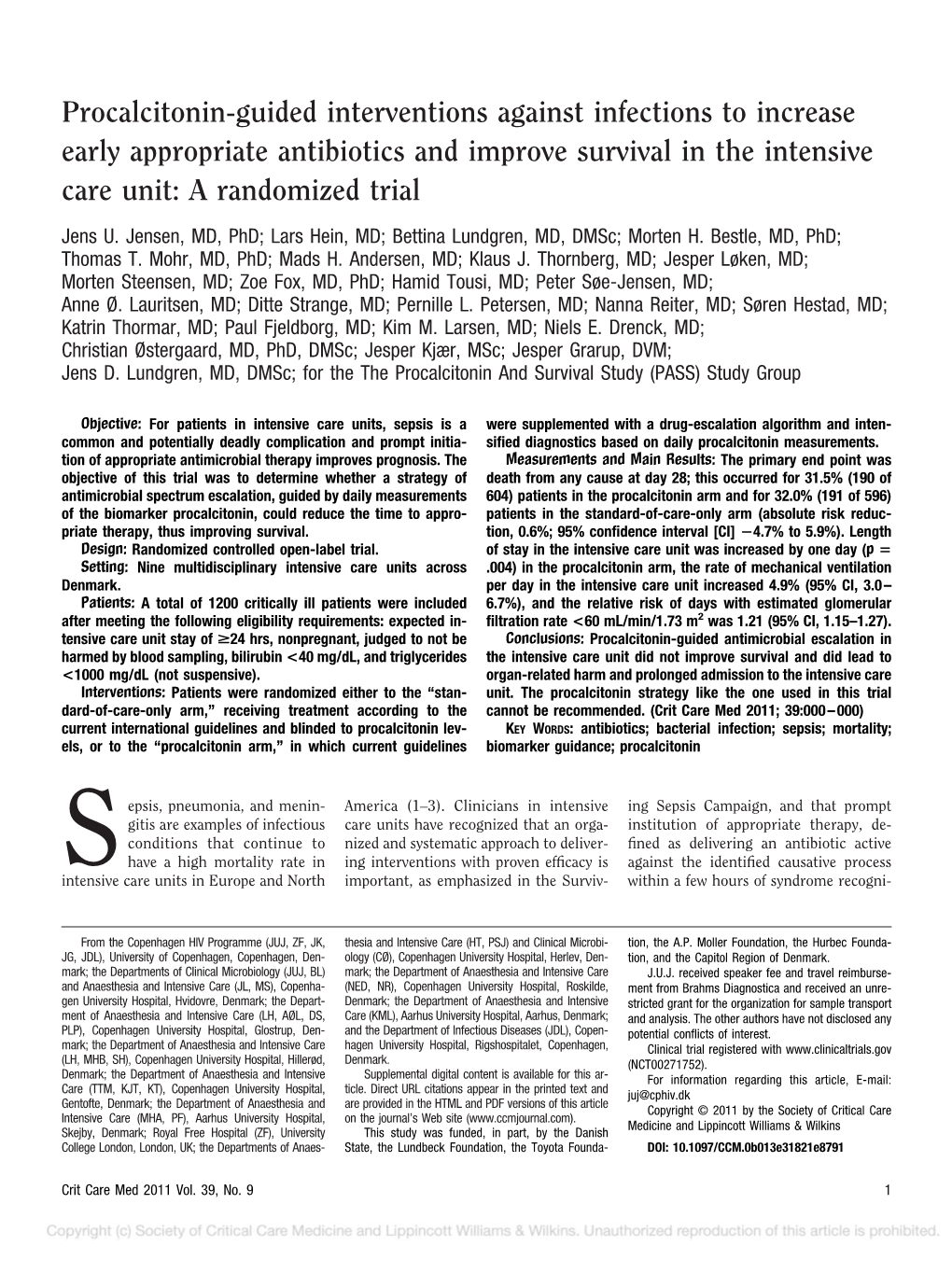 Procalcitonin-Guided Interventions Against Infections to Increase Early Appropriate Antibiotics and Improve Survival in the Intensive Care Unit: a Randomized Trial