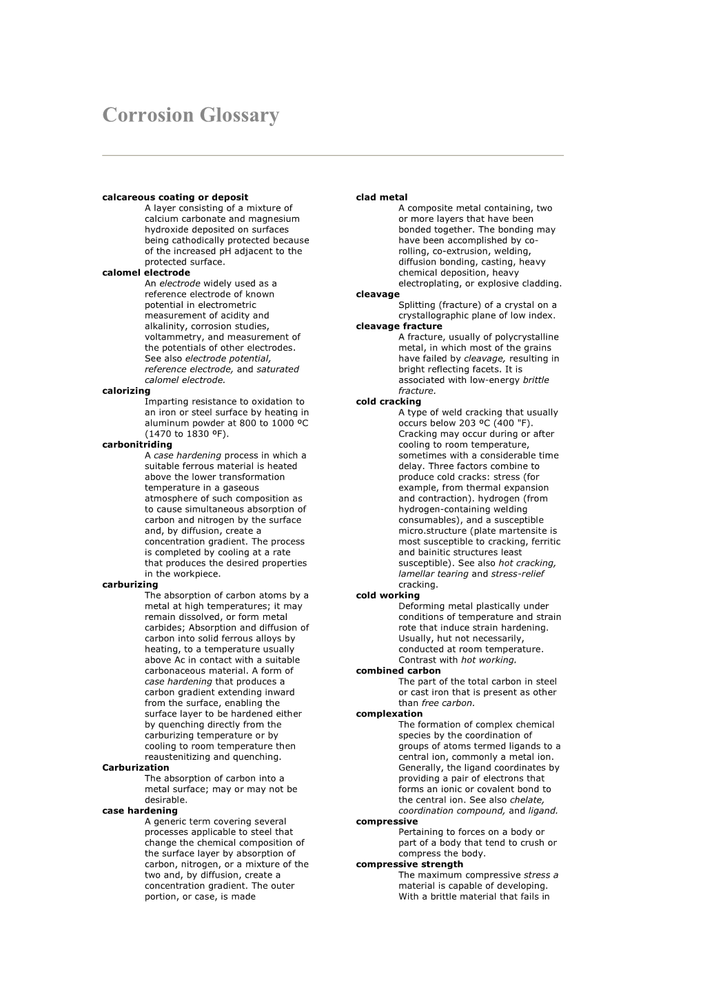 Corrosion Glossary C