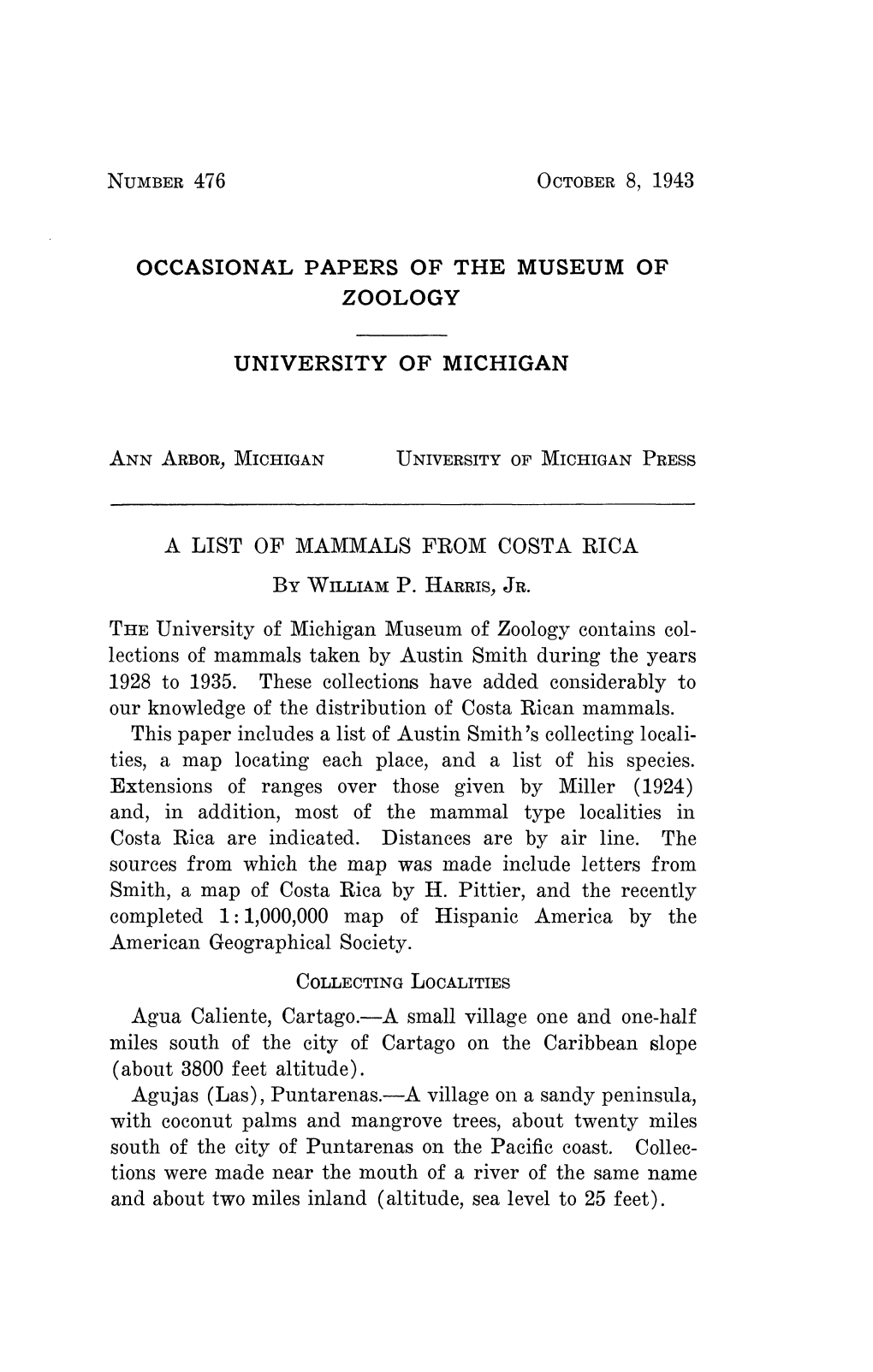 Occasional Papers of the Museum of Zoology