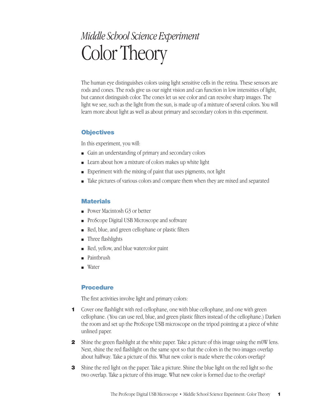 Middle School Science Experiment Color Theory