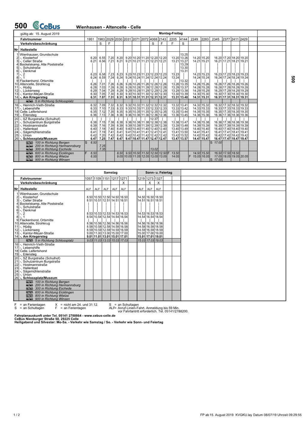 Wienhausen - Altencelle - Celle Gültig Ab: 15