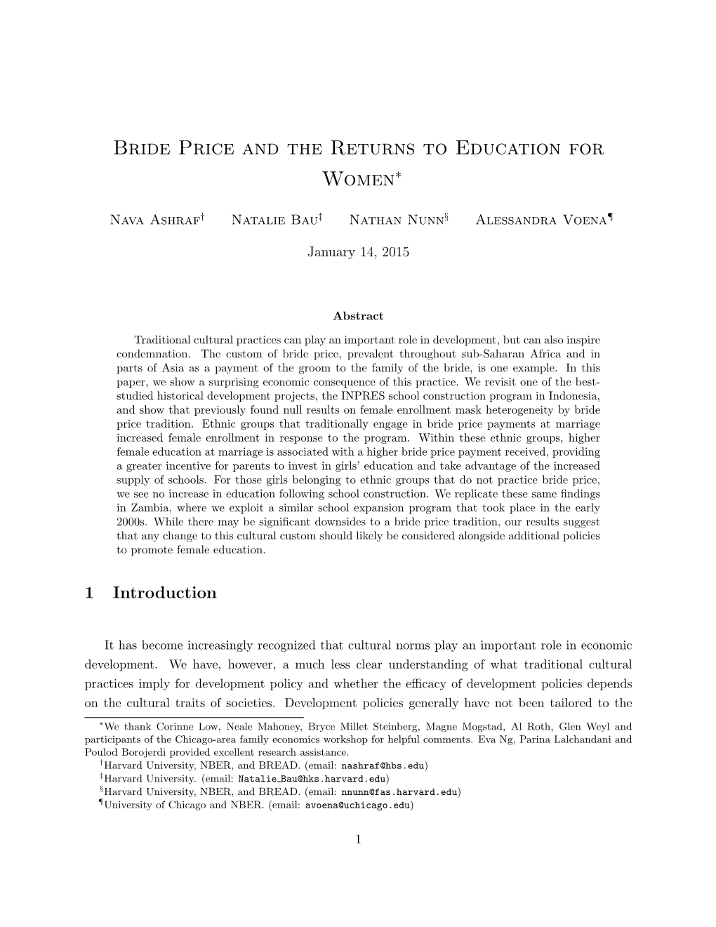 Bride Price and the Returns to Education for Women∗