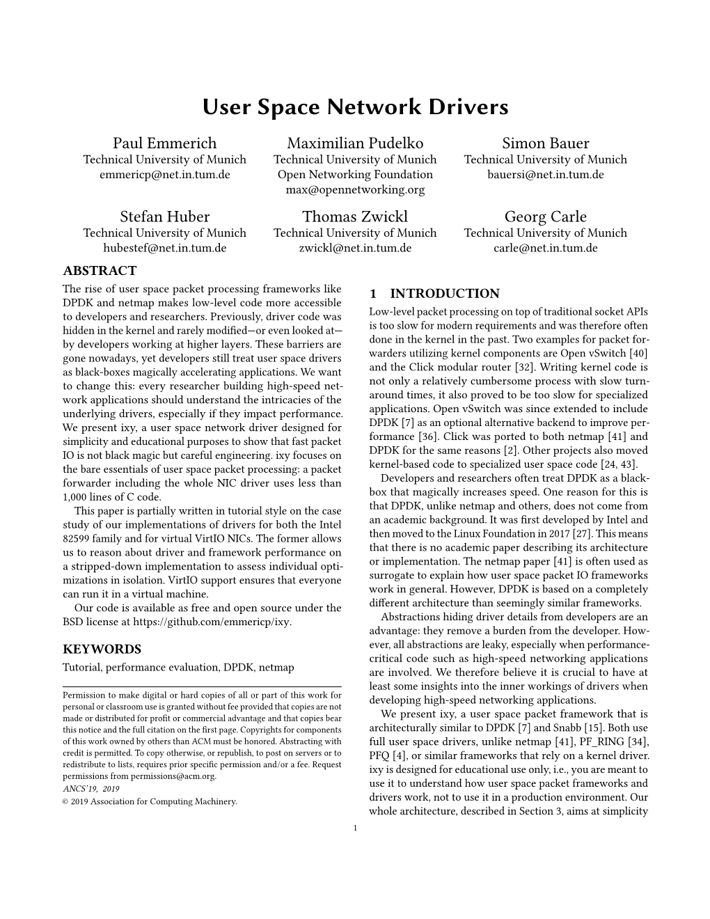 User Space Network Drivers