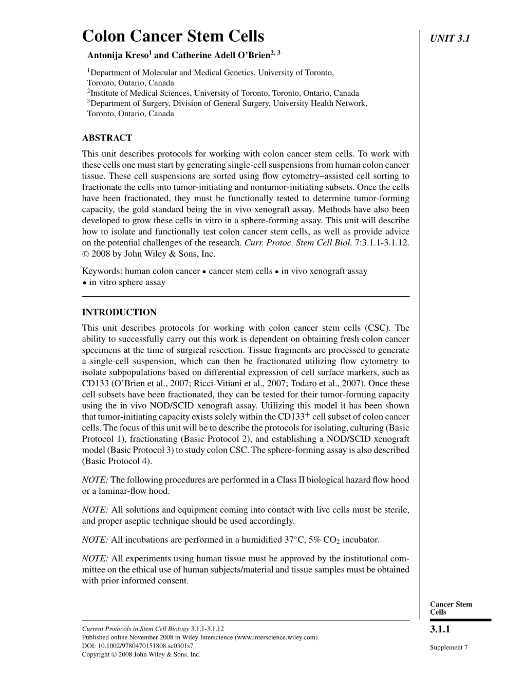 Colon Cancer Stem Cells