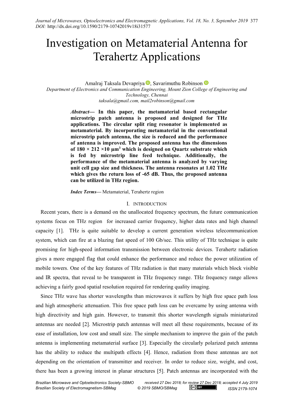 Investigation on Metamaterial Antenna for Terahertz Applications