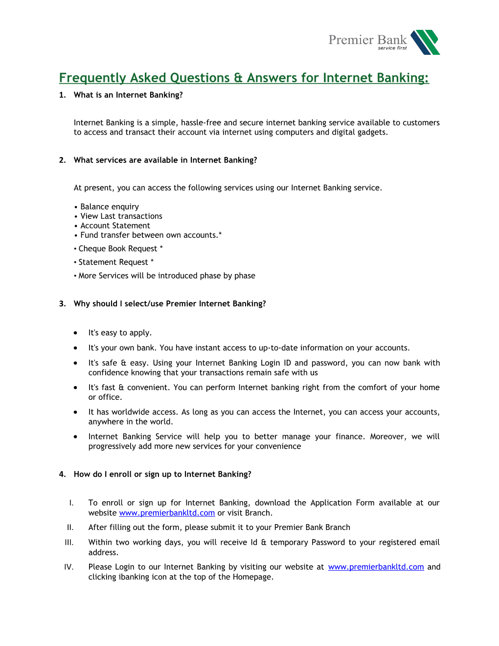 Frequently Asked Questions & Answers for Internet Banking