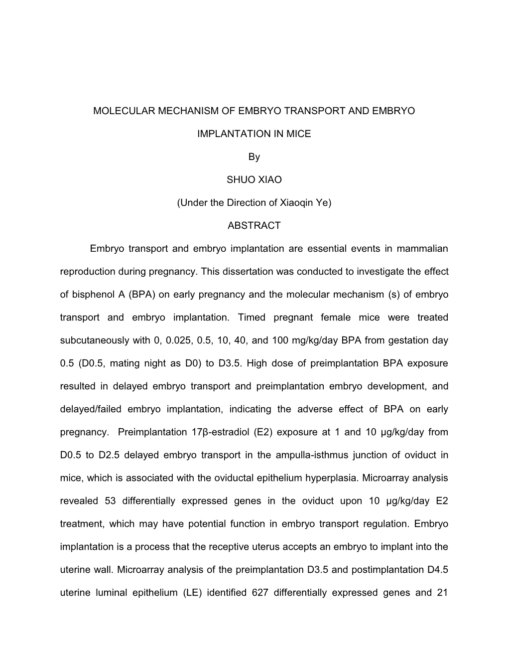 Molecular Mechanism of Embryo Transport and Embryo