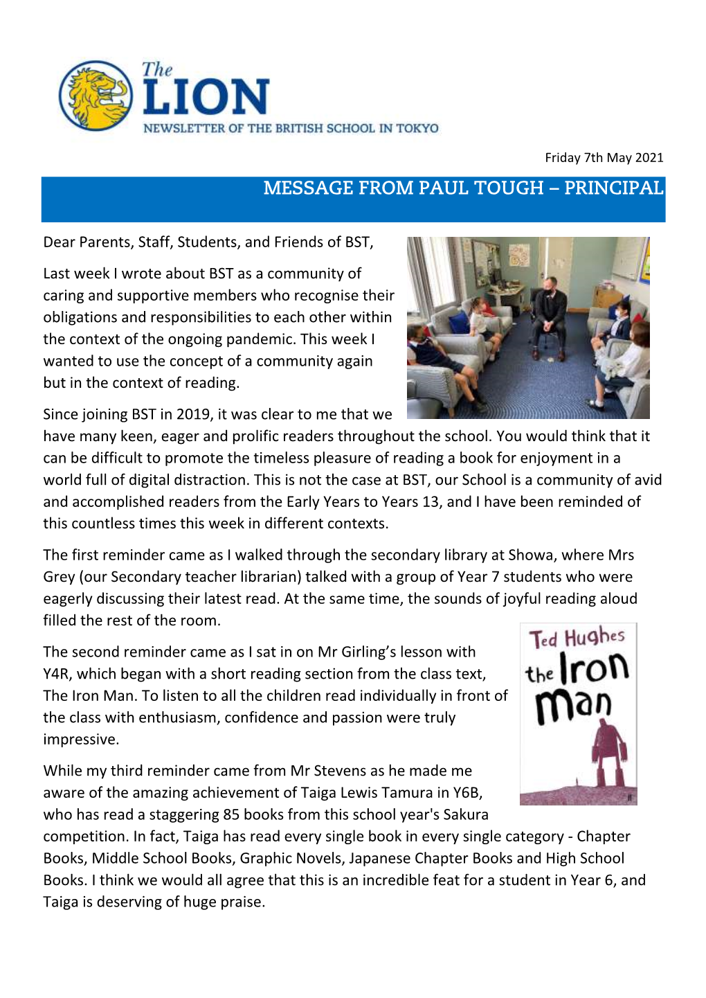 Message from Paul Tough – Principal