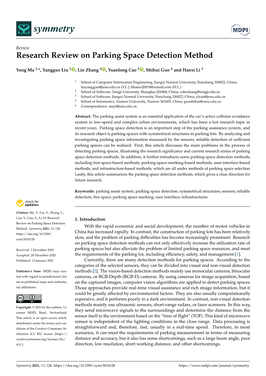 Research Review on Parking Space Detection Method