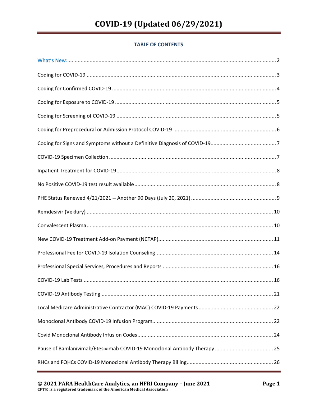 COVID-19 (Updated 06/29/2021)