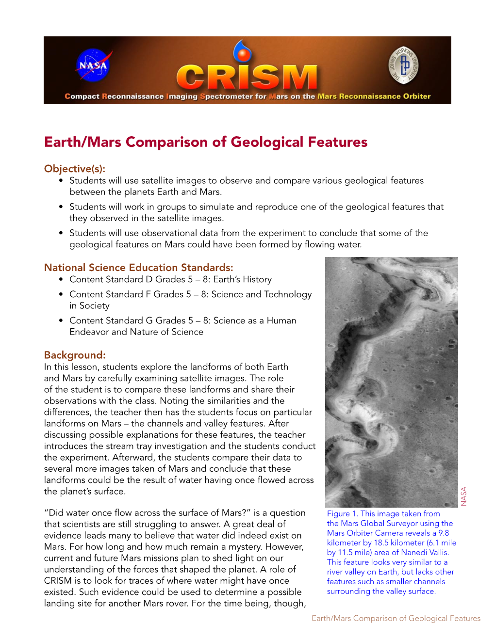 Earth/Mars Comparison of Geological Features