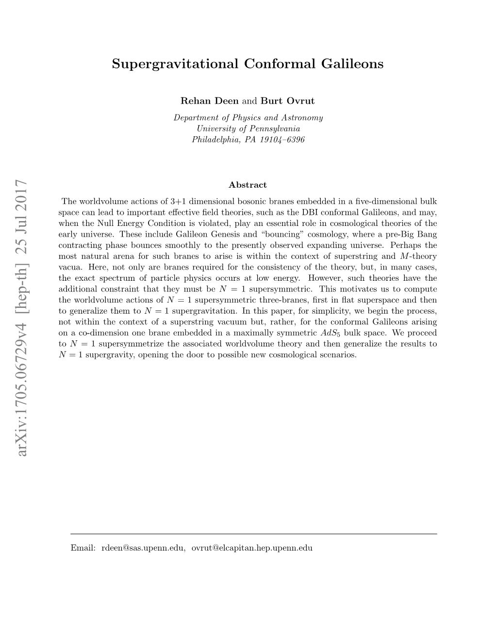 Arxiv:1705.06729V4 [Hep-Th] 25 Jul 2017