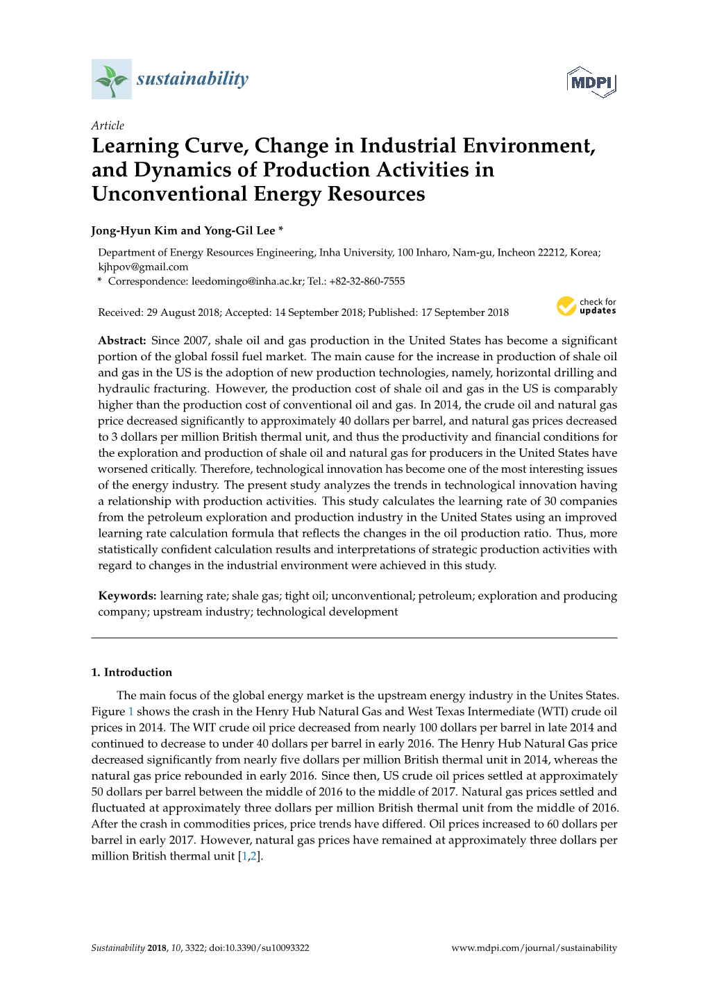 Learning Curve, Change in Industrial Environment, and Dynamics of Production Activities in Unconventional Energy Resources