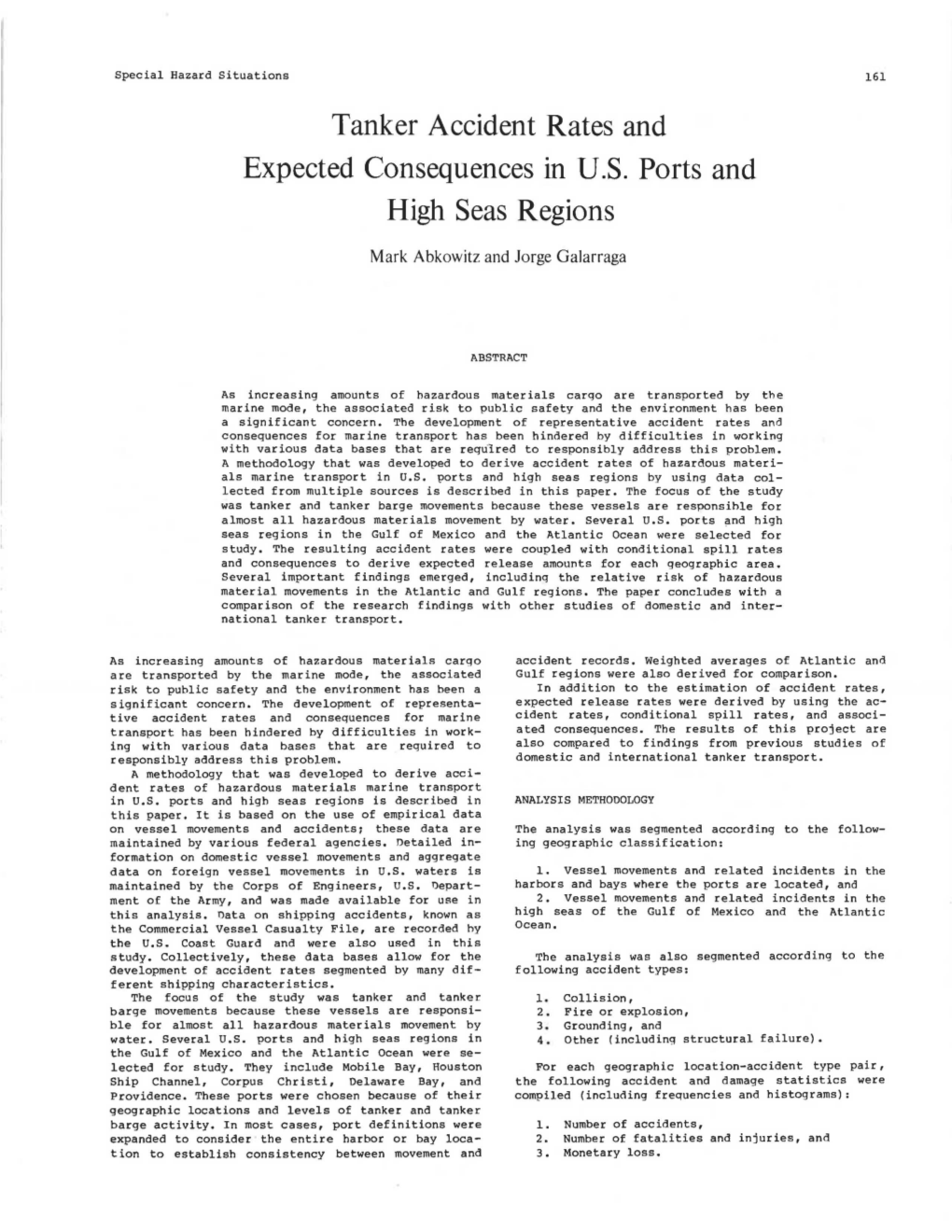 Tanker Accident Rates and Expected Consequences in U.S. Ports and High Seas Regions