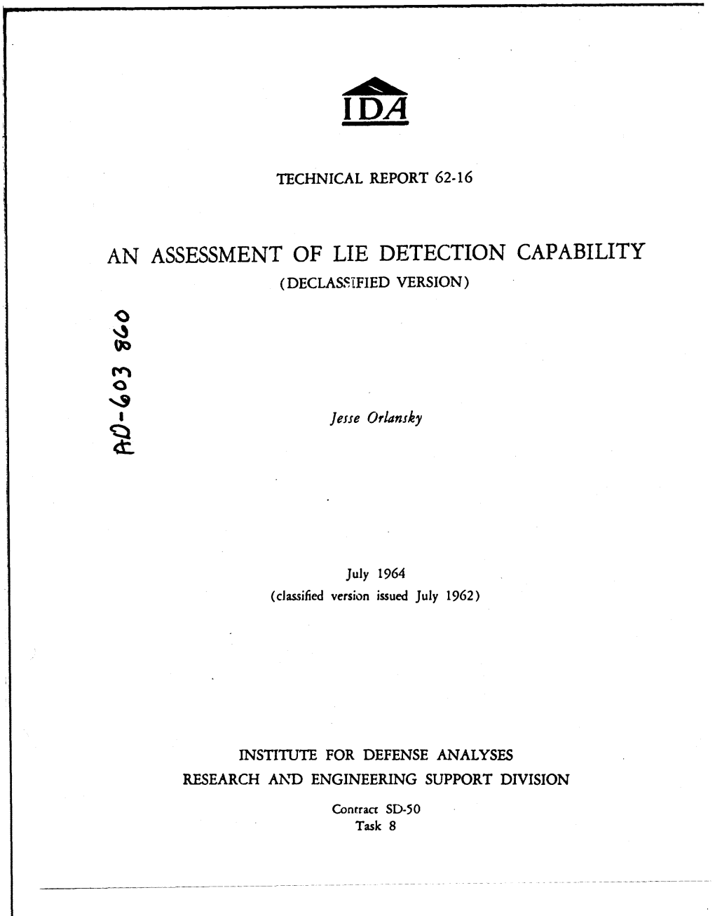 An Assessment of Lie Detection Capability (1964)