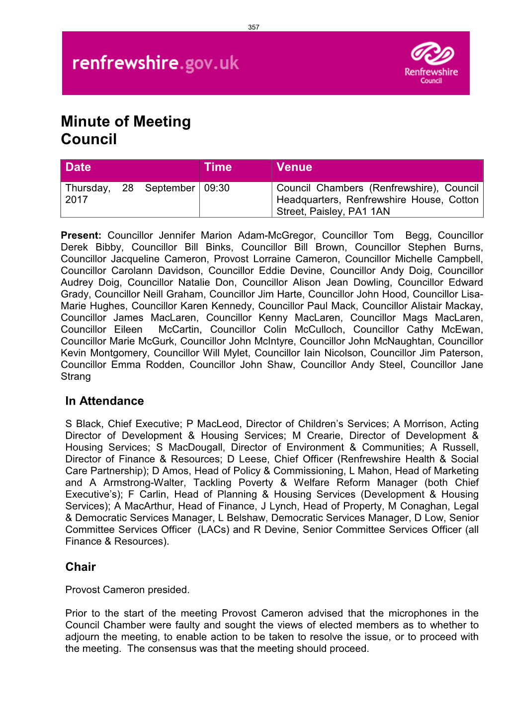 Minute of Meeting Council