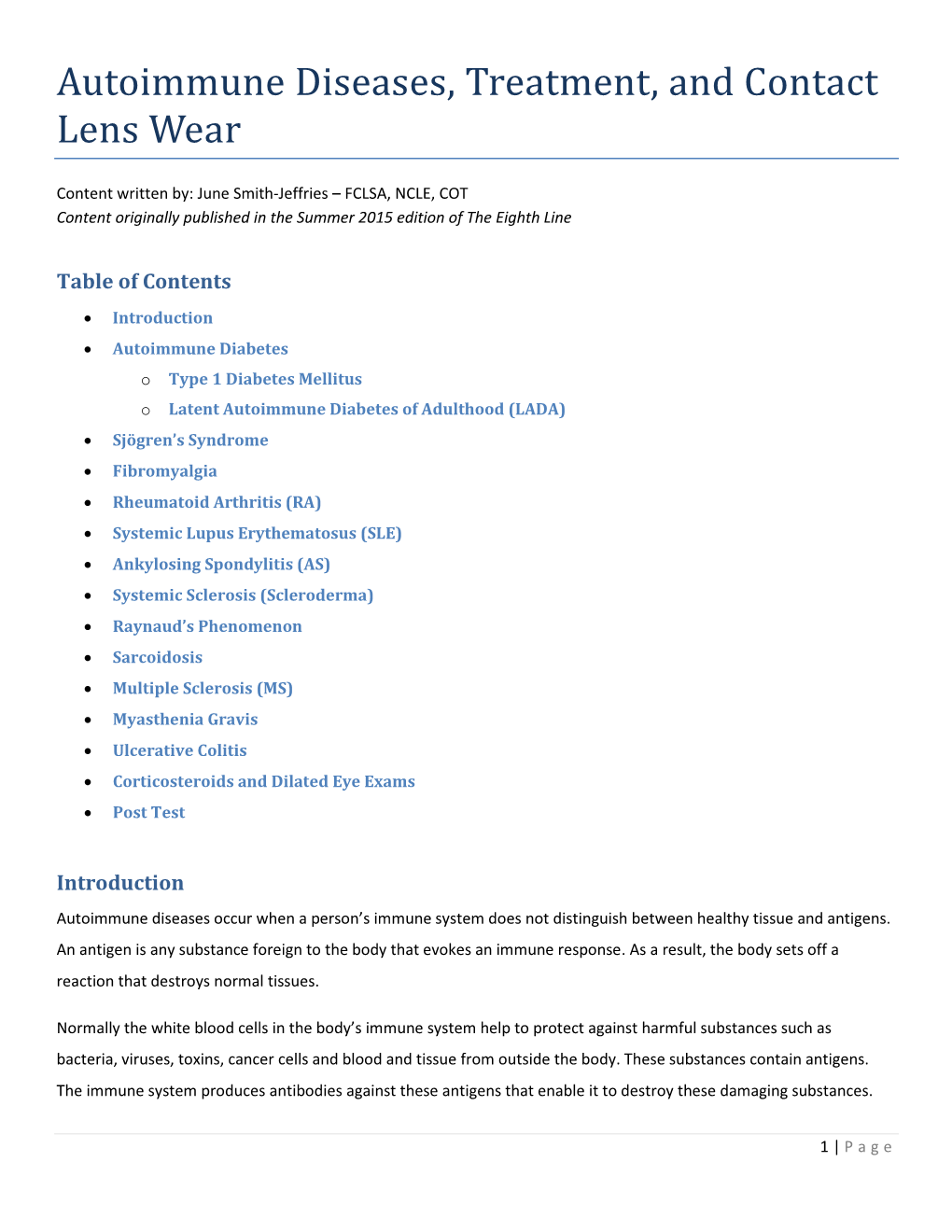 Autoimmune Diseases, Treatment, and Contact Lens Wear