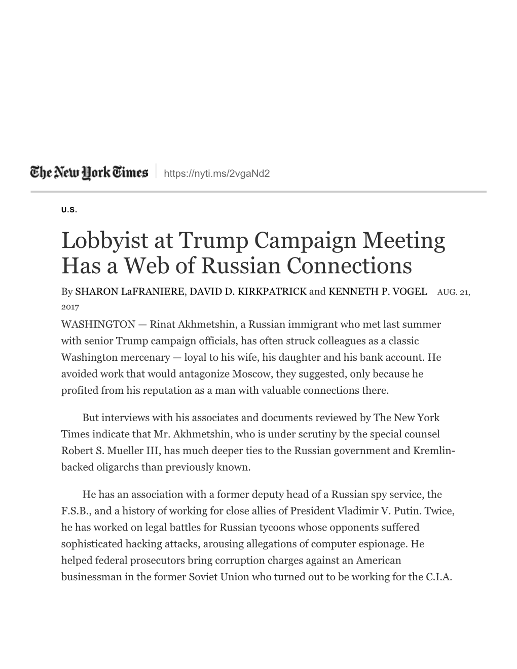 Lobbyist at Trump Campaign Meeting Has a Web of Russian Connections