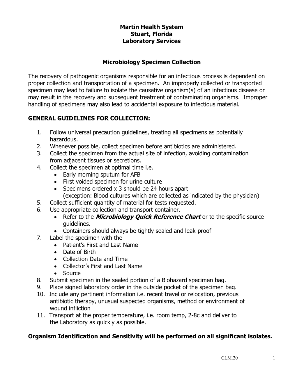 Microbiology Specimen Collection