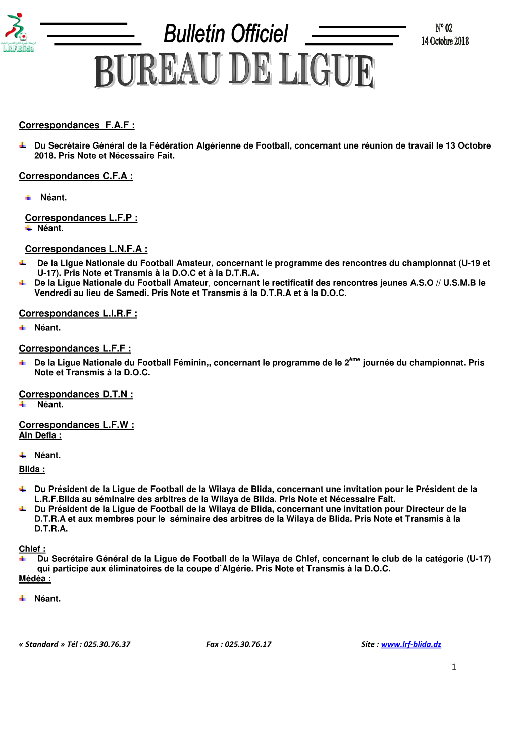 Correspondances LNFA