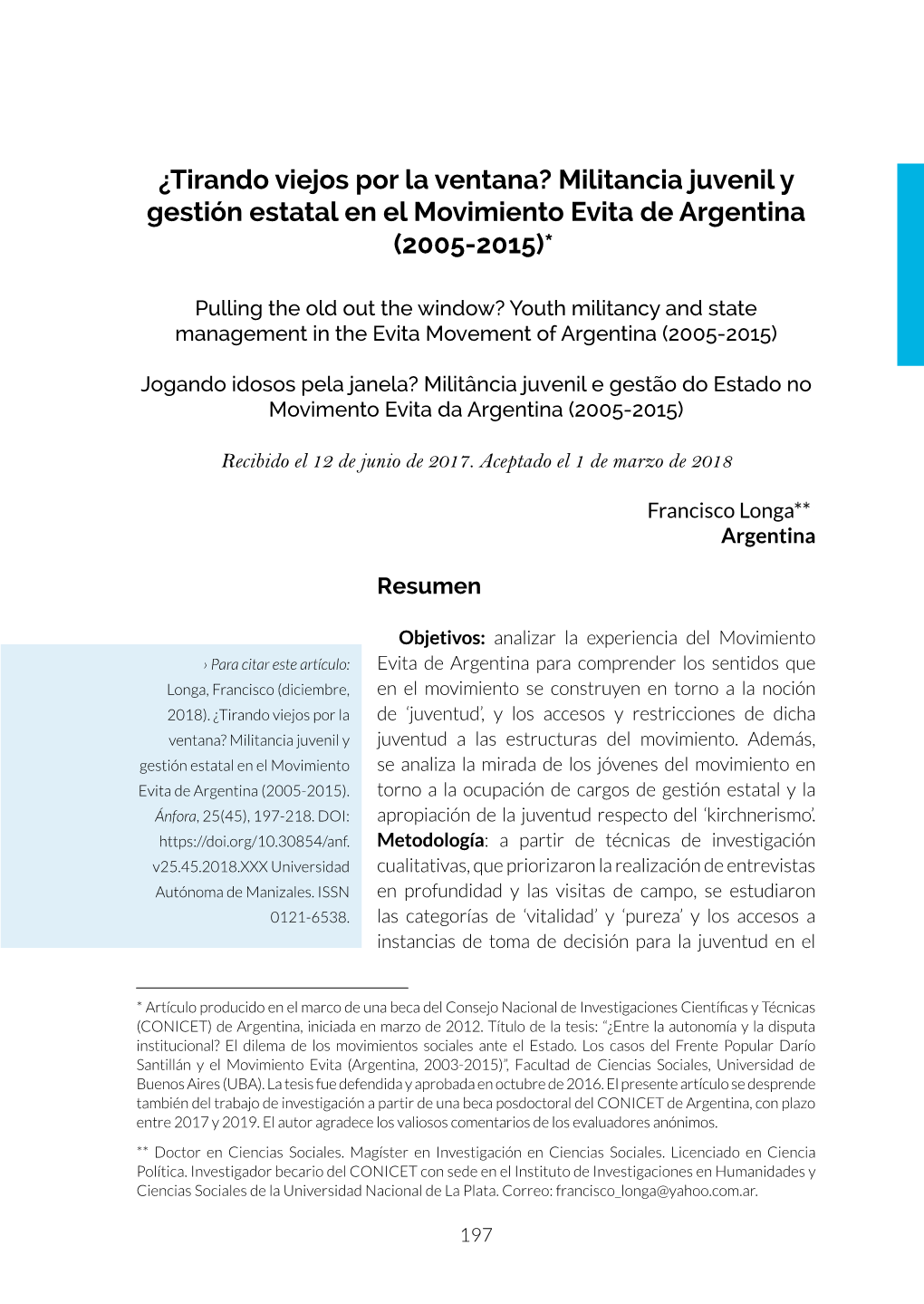 Militancia Juvenil Y Gestión Estatal En El Movimiento Evita De Argentina (2005-2015)*1