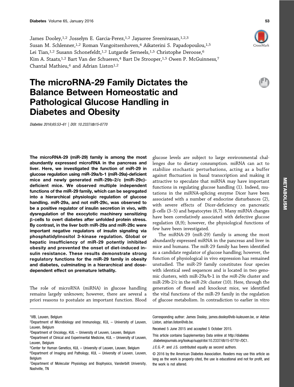 The Microrna-29 Family Dictates the Balance Between Homeostatic and Pathological Glucose Handling in Diabetes and Obesity