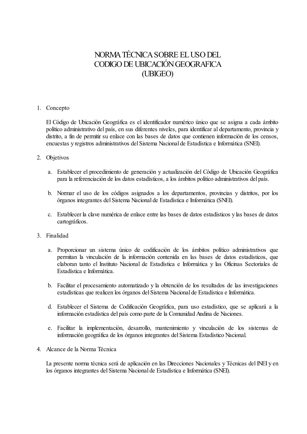 Norma Técnica Sobre El Uso Del Codigo De Ubicación Geografica (Ubigeo)