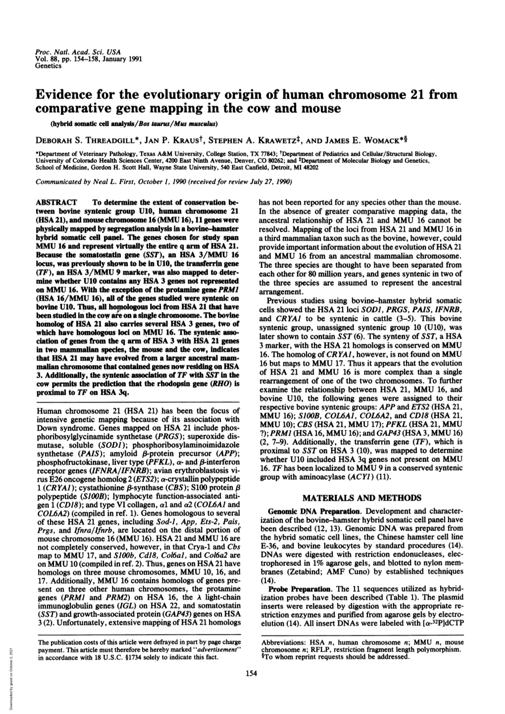 Evidence for the Evolutionary Origin of Human Chromosome 21 From