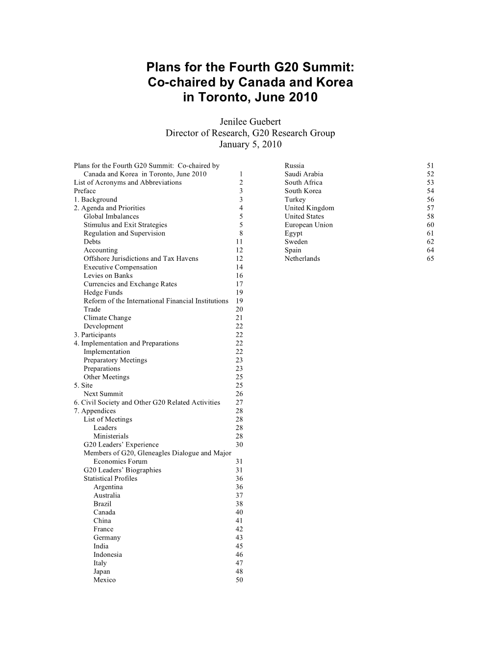 G20 Plans and Prospects