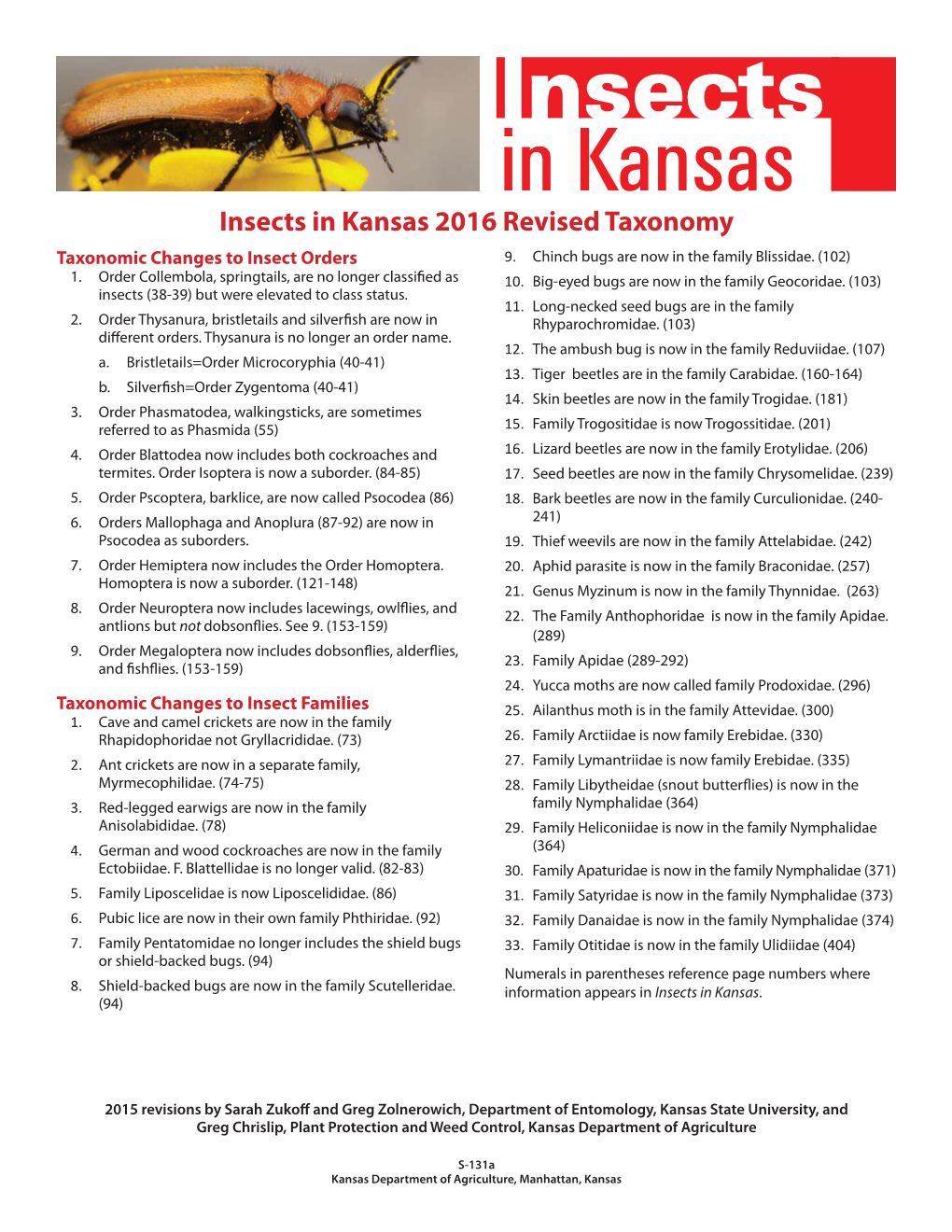 S131A Insects in Kansas 2016 Revised Taxonomy