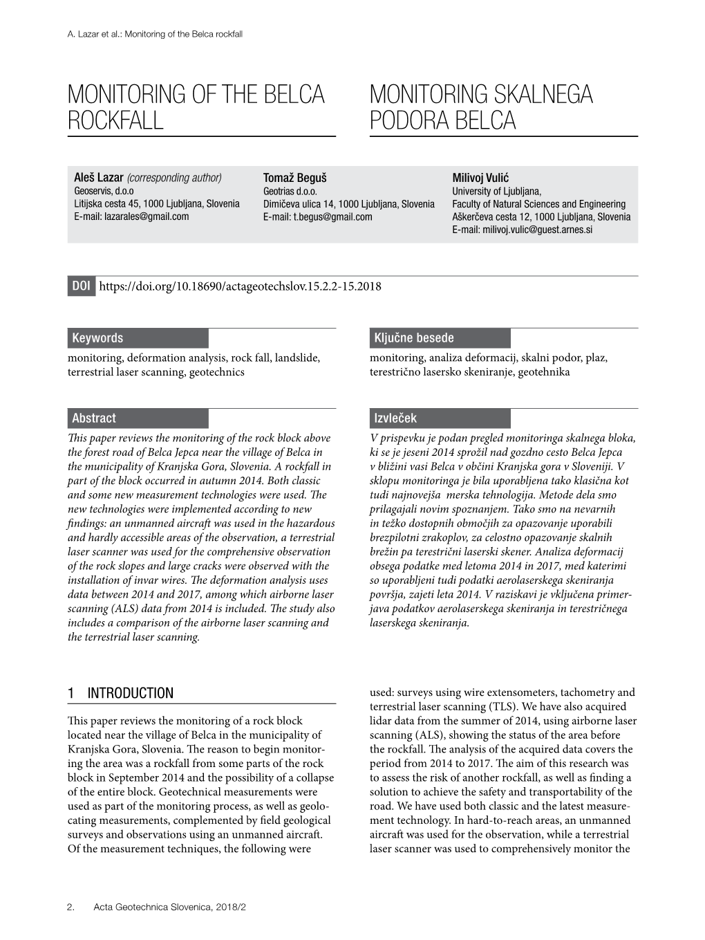 Monitoring of the Belca Rockfall