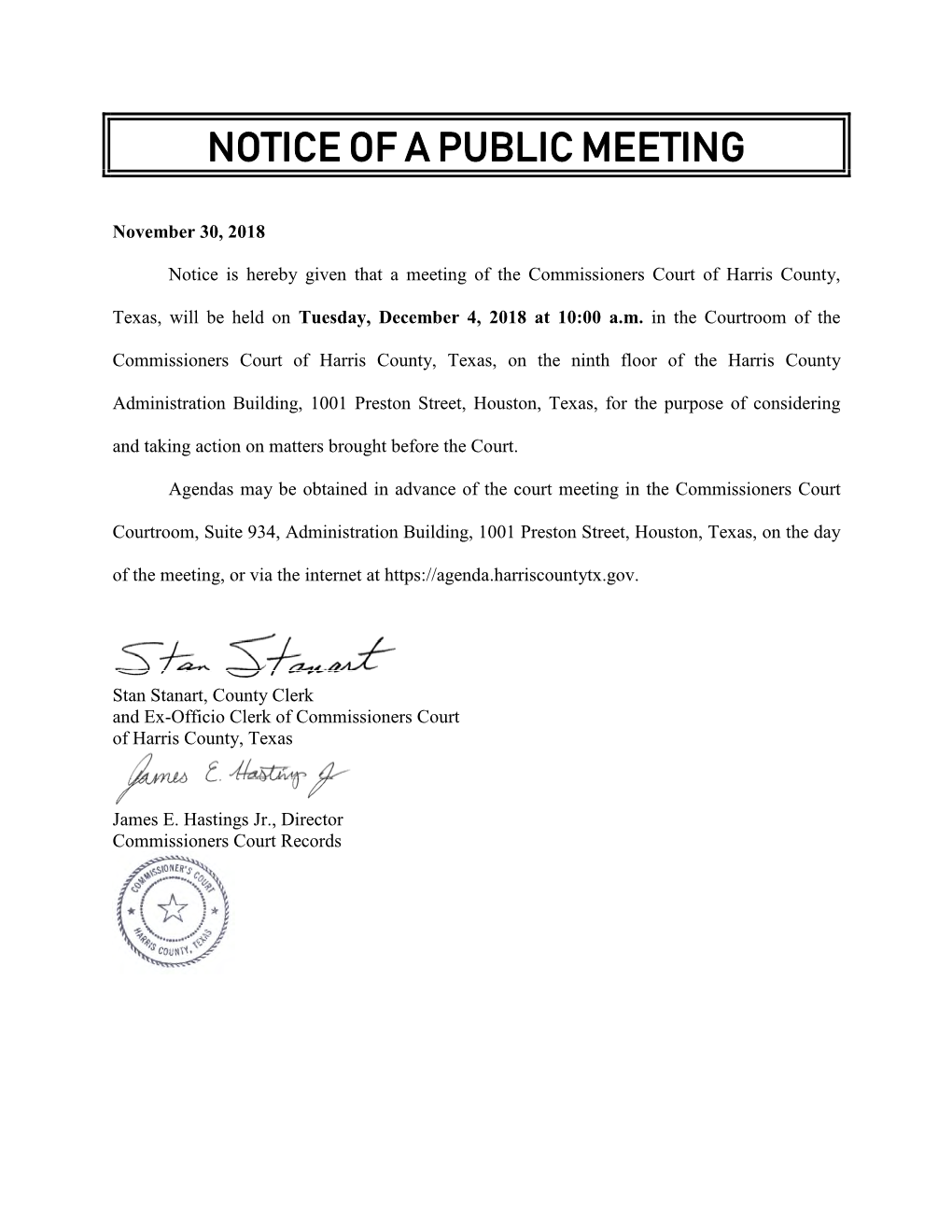 Notice of a Public Meeting