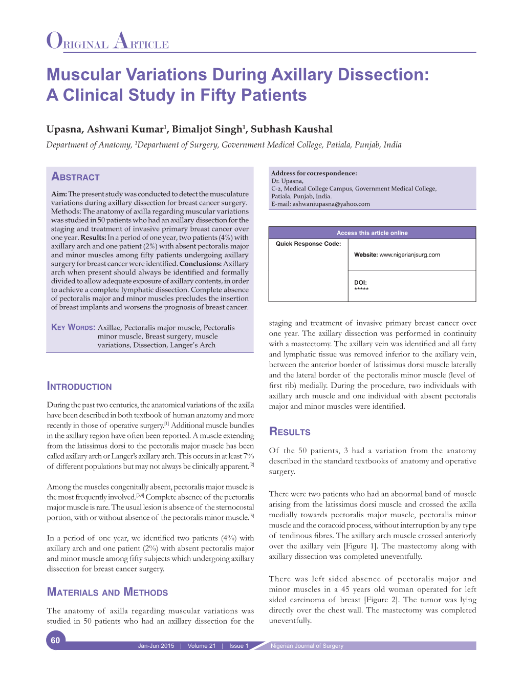 Muscular Variations During Axillary Dissection: a Clinical Study in Fifty Patients