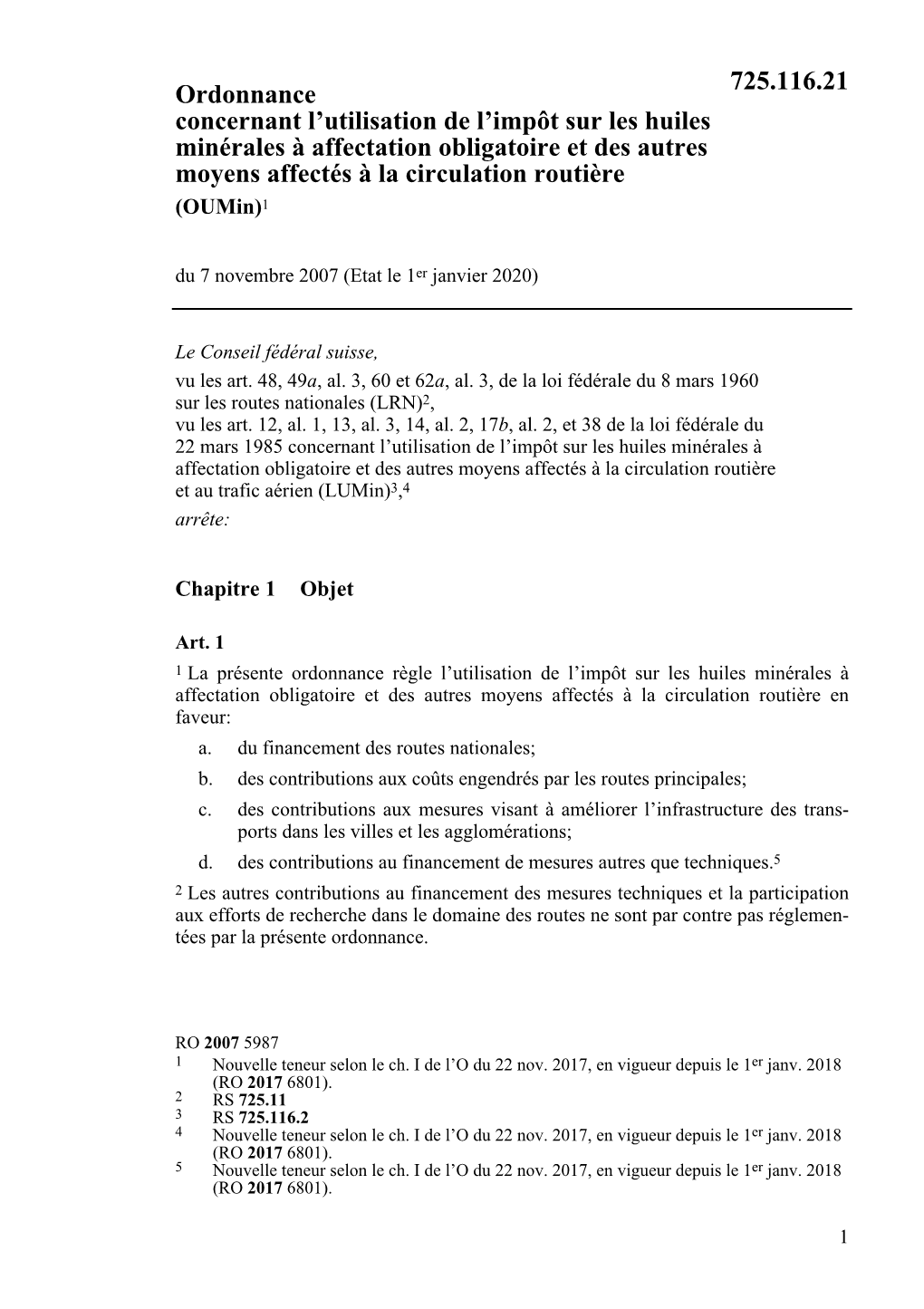 Ordonnance Concernant L'utilisation De L'impôt Sur Les Huiles Minérales À