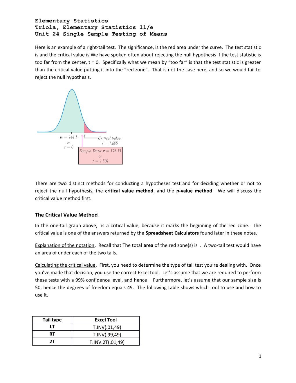 Unit 24 Single Sample Testing of Means