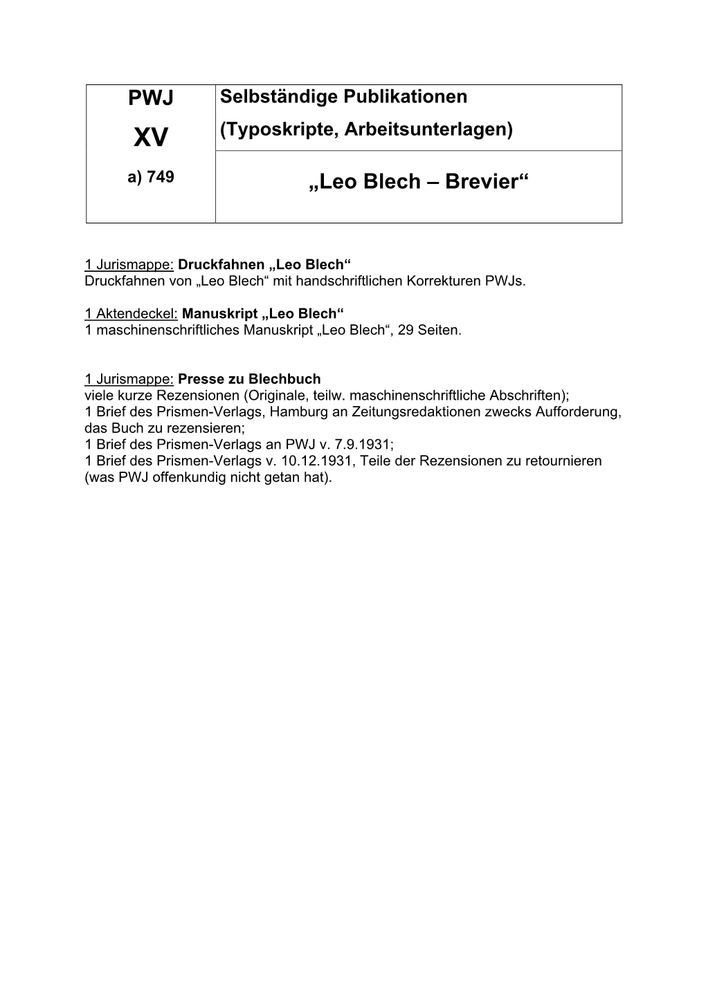 PWJ „Leo Blech – Brevier“