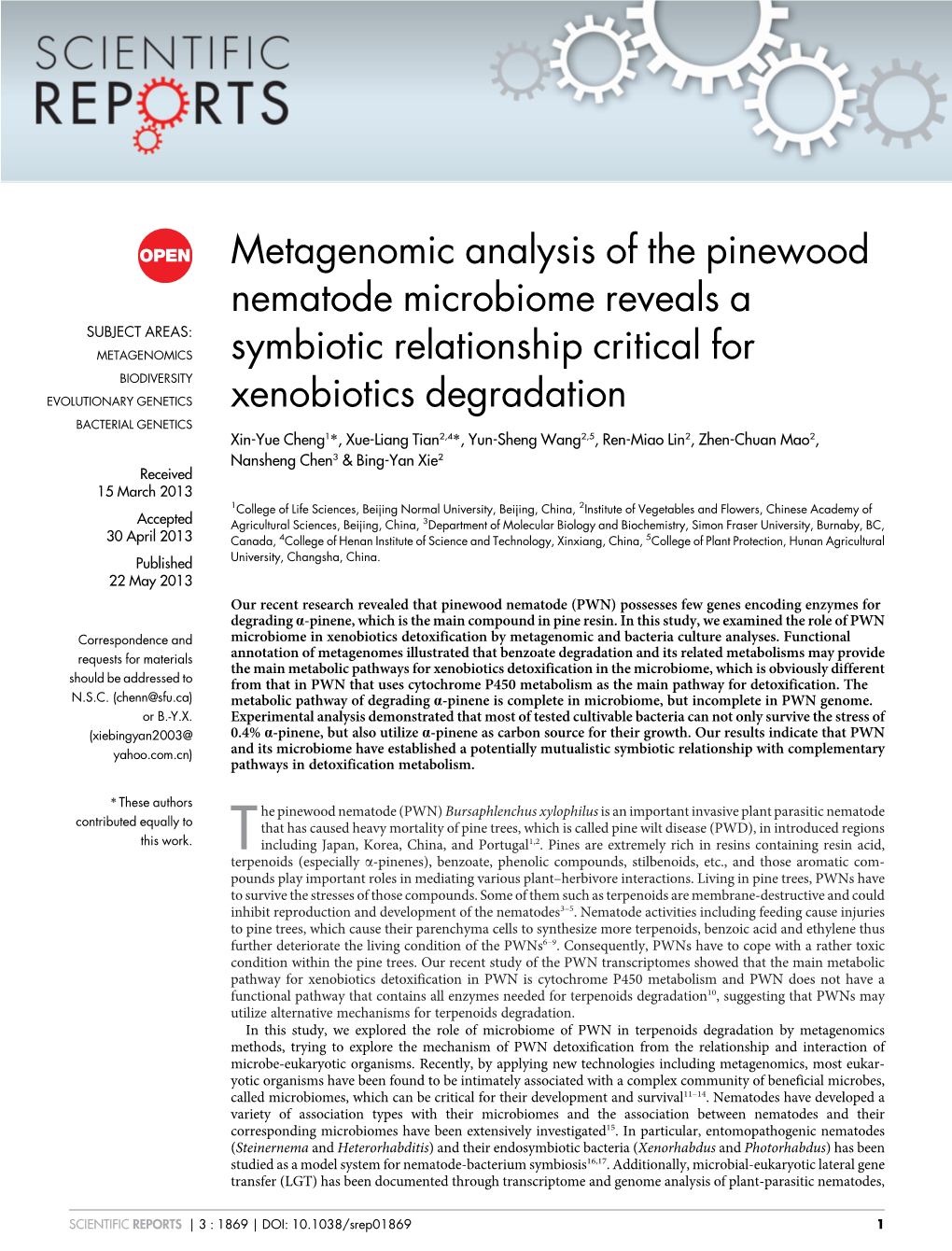 Metagenomic Analysis of the Pinewood Nematode Microbiome