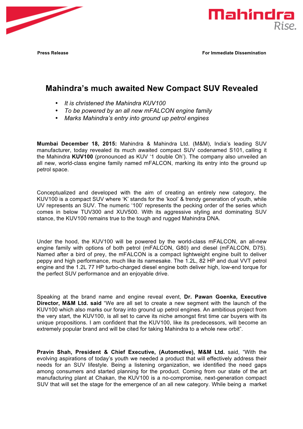 Mahindra's Much Awaited New Compact