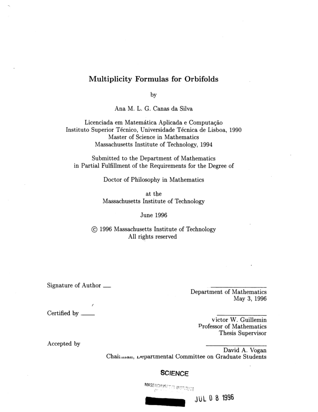 Multiplicity Formulas for Orbifolds