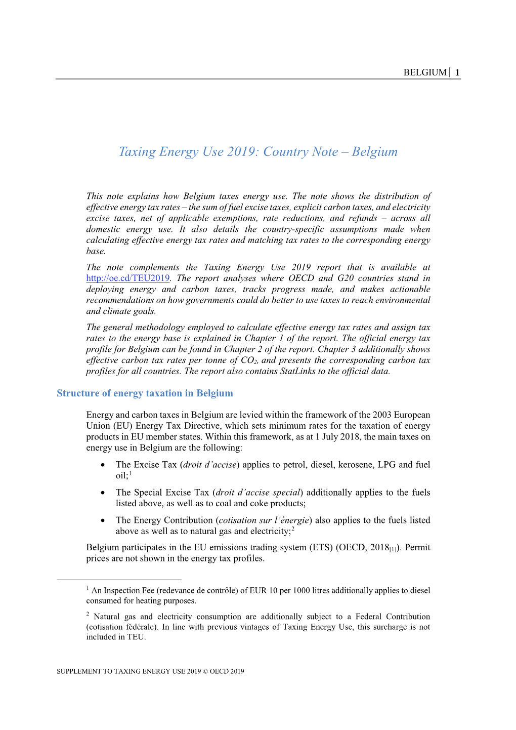 Taxing Energy Use 2019: Country Note – Belgium