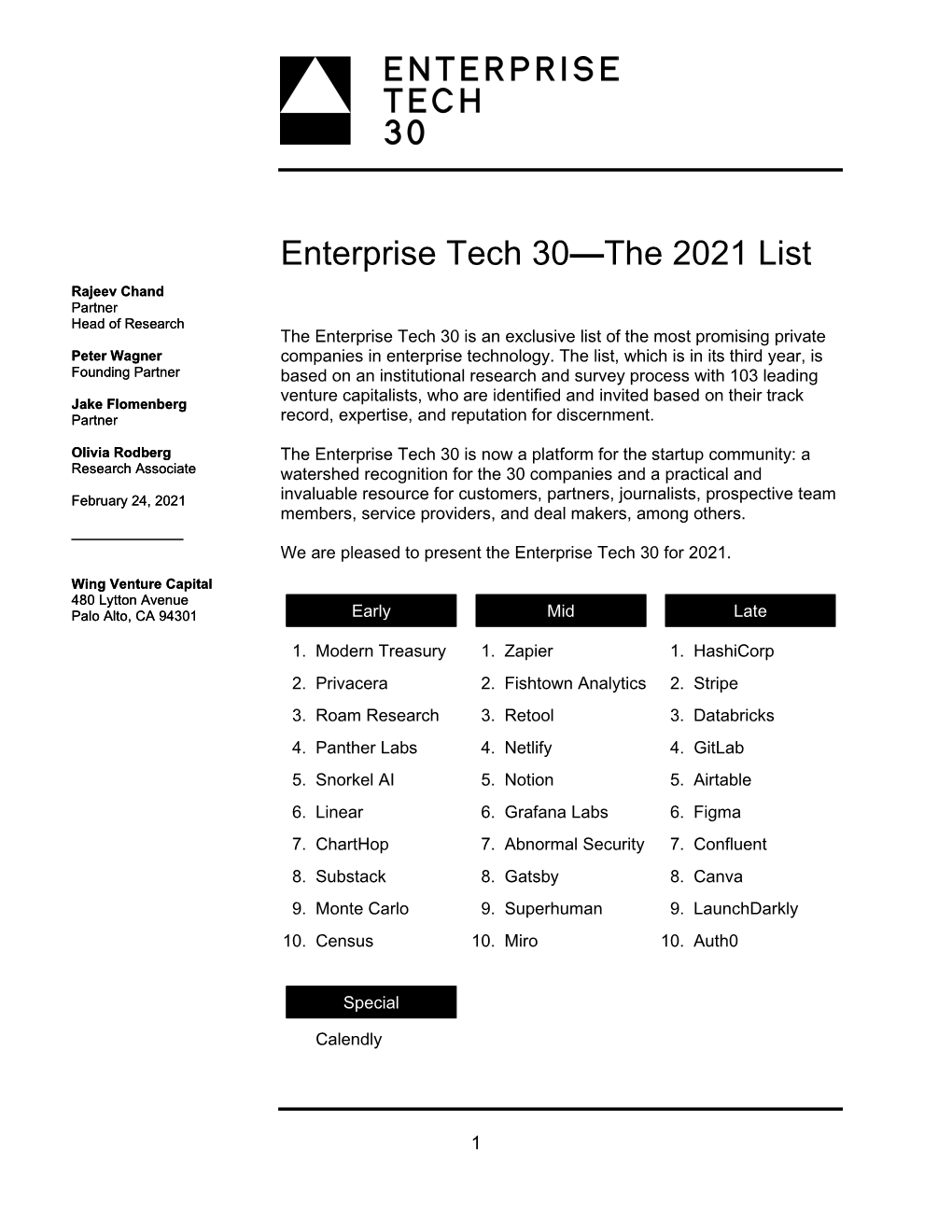 Enterprise Tech 30—The 2021 List