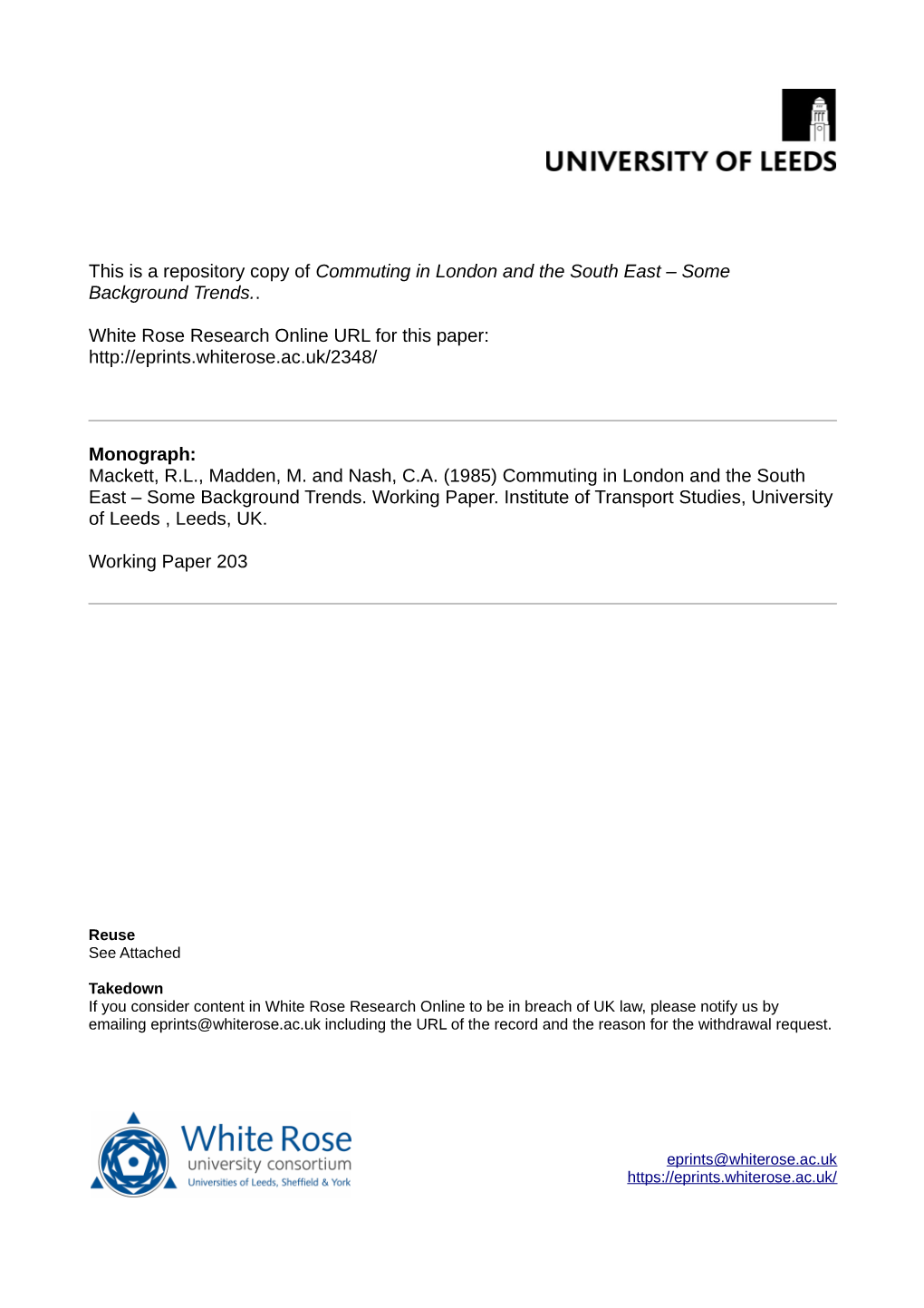 Commuting in London and the South East – Some Background Trends