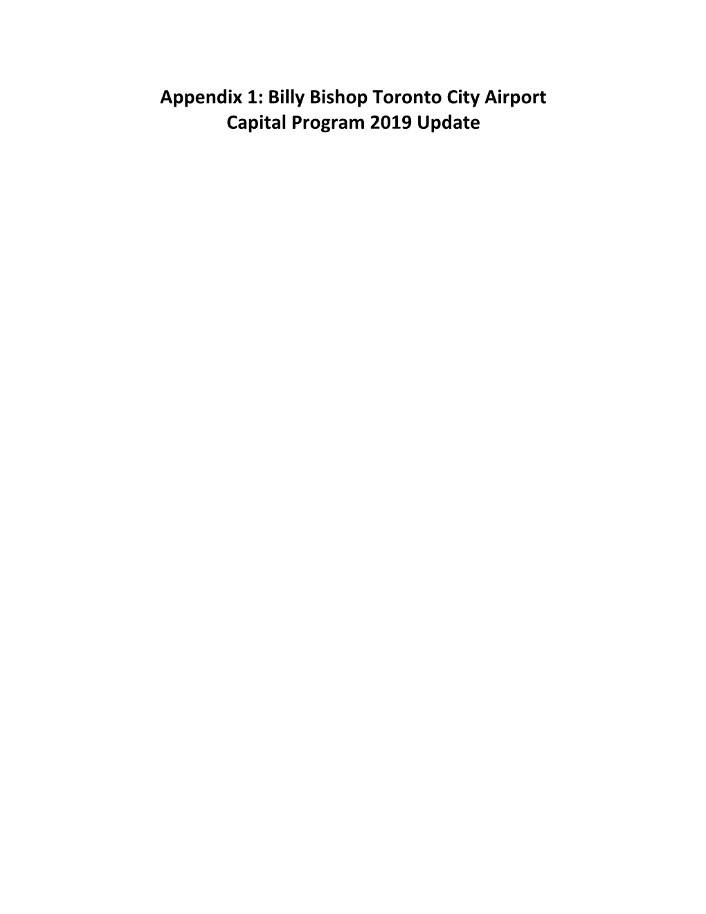 Appendix 1: Billy Bishop Toronto City Airport Capital Program 2019 Update