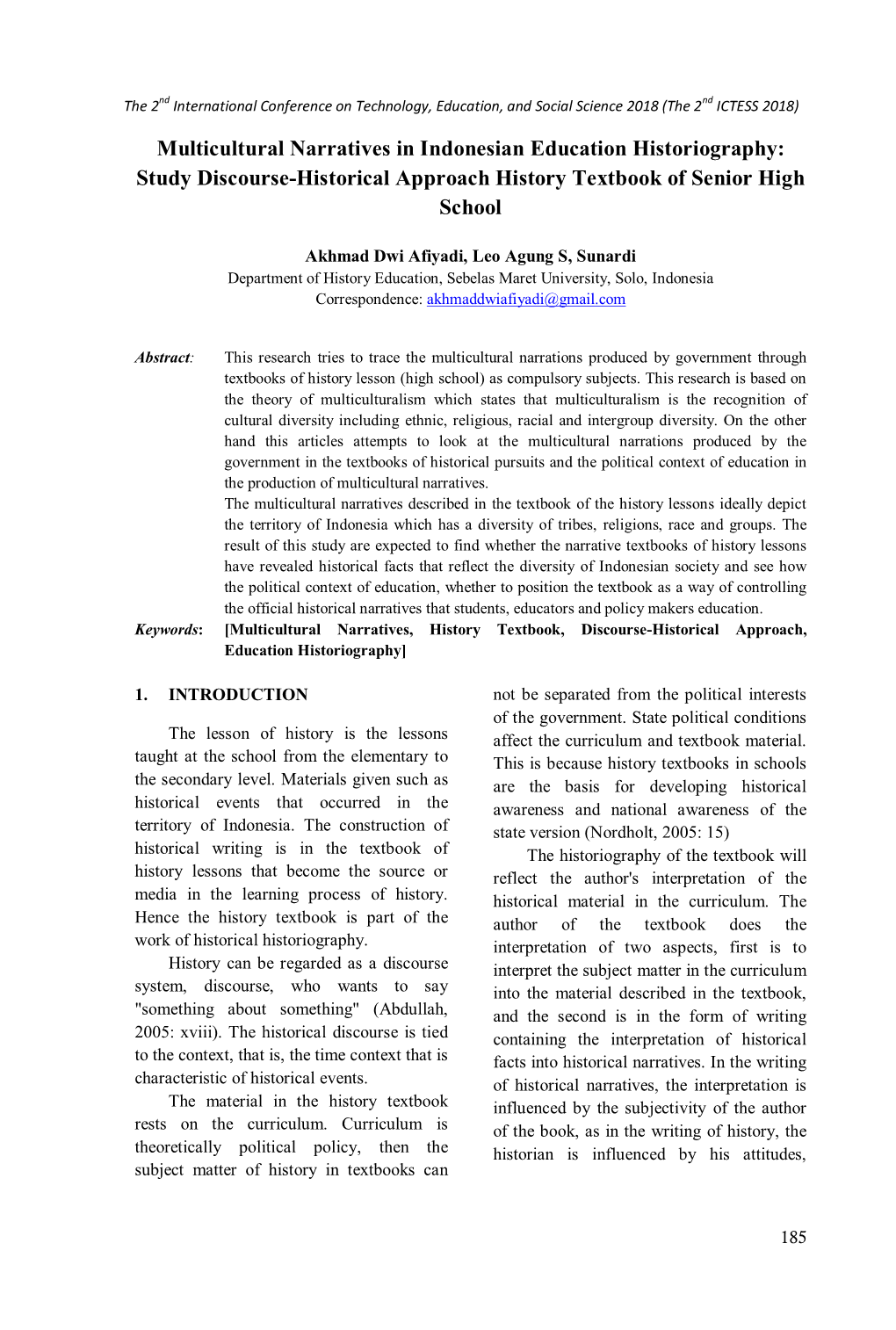 Multicultural Narratives in Indonesian Education Historiography: Study Discourse-Historical Approach History Textbook of Senior High School