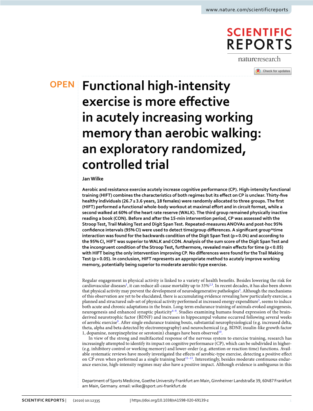 Functional High-Intensity Exercise Is More Effective in Acutely Increasing