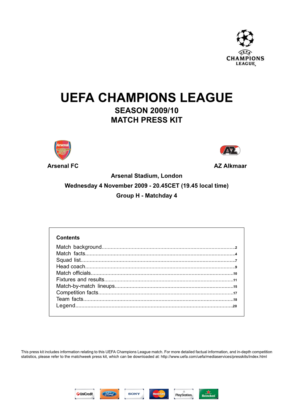 Uefa Champions League Season 2009/10 Match Press Kit