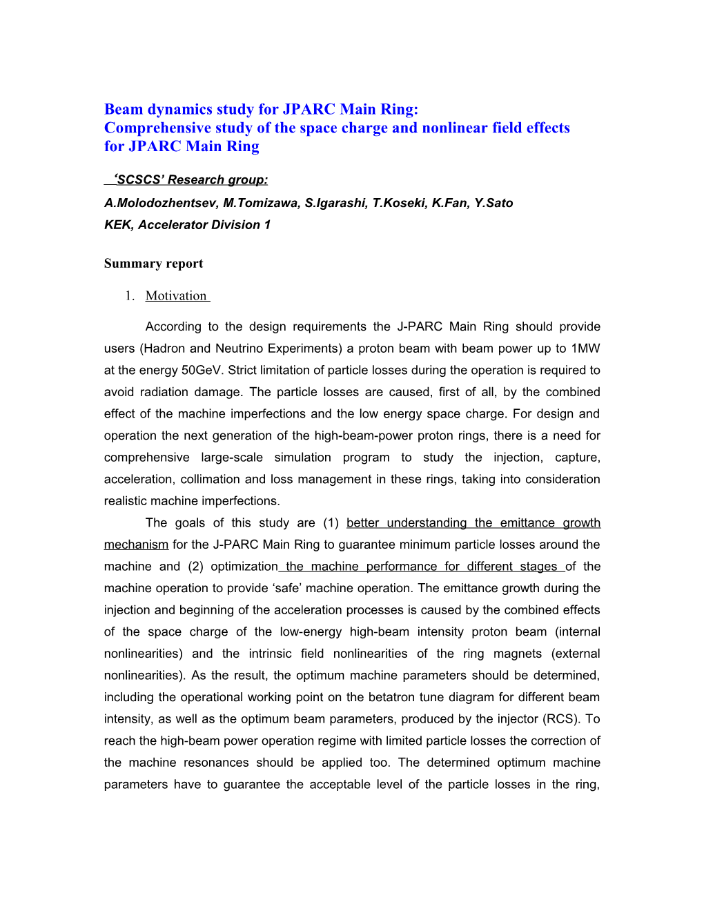 Beam Dynamics Study for the JPARC Main Ring