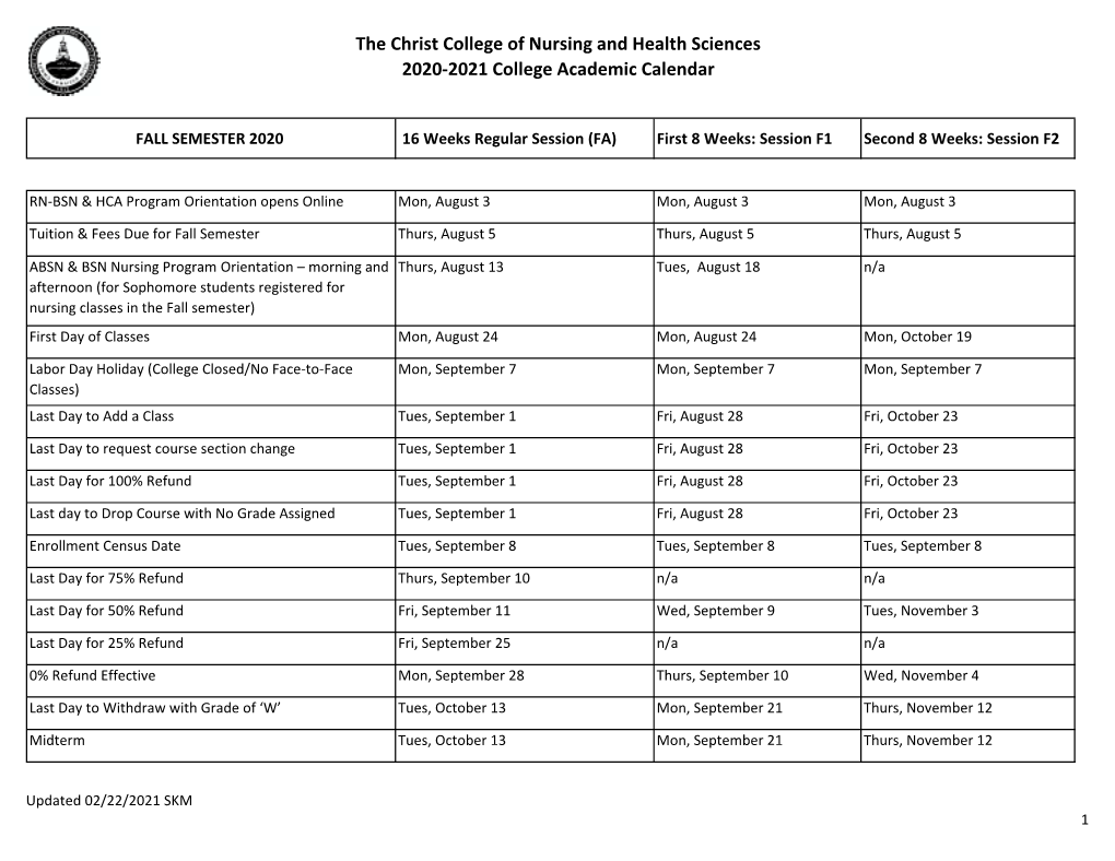 2020-2021 Academic Calendar