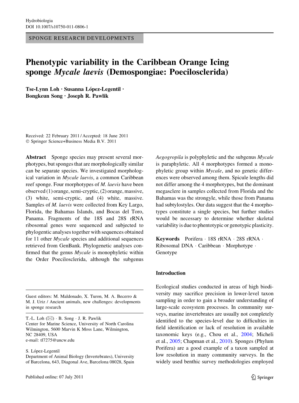 Phenotypic Variability in the Caribbean Orange Icing Sponge Mycale Laevis (Demospongiae: Poecilosclerida)