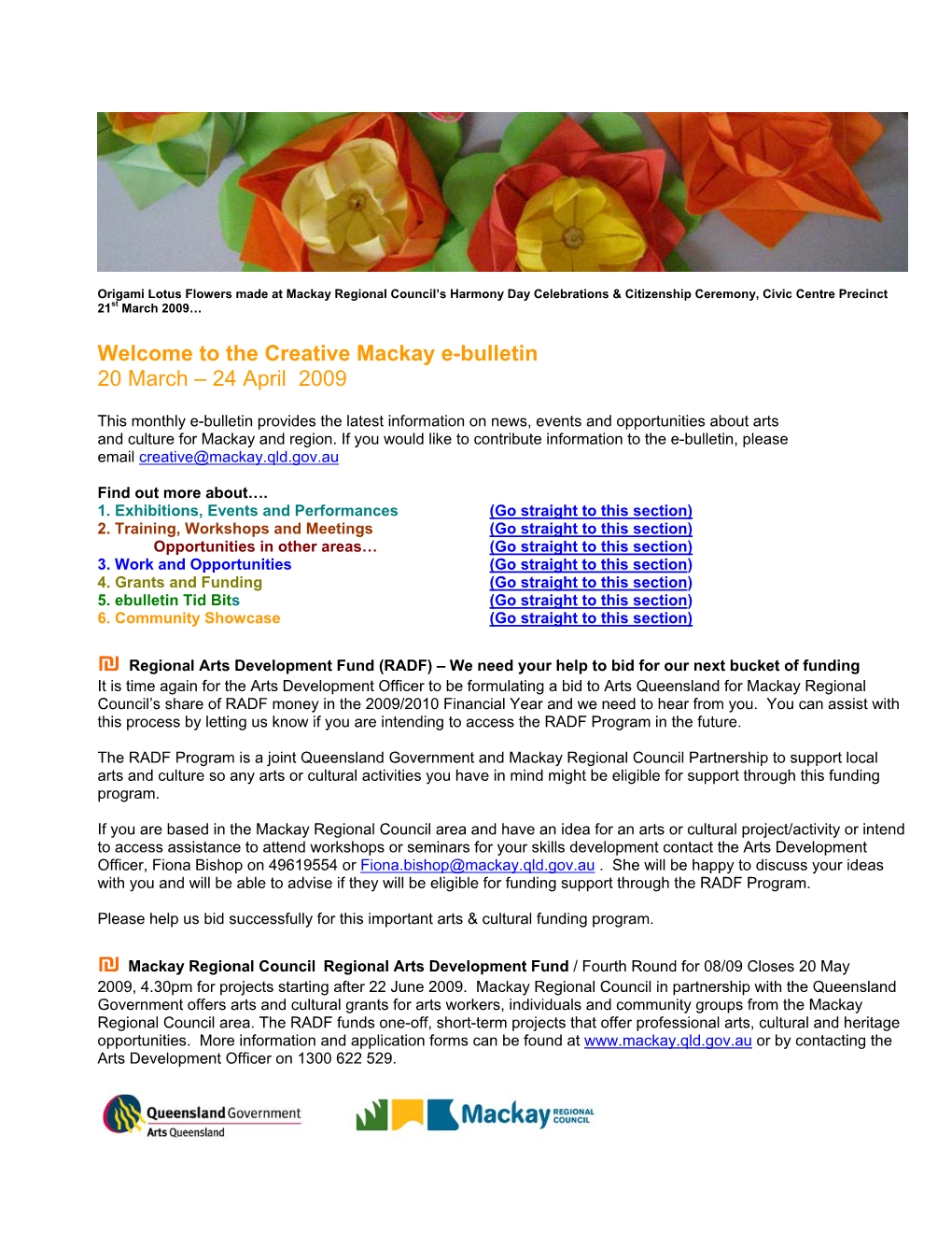 The Creative Mackay E-Bulletin 20 March – 24 April 2009